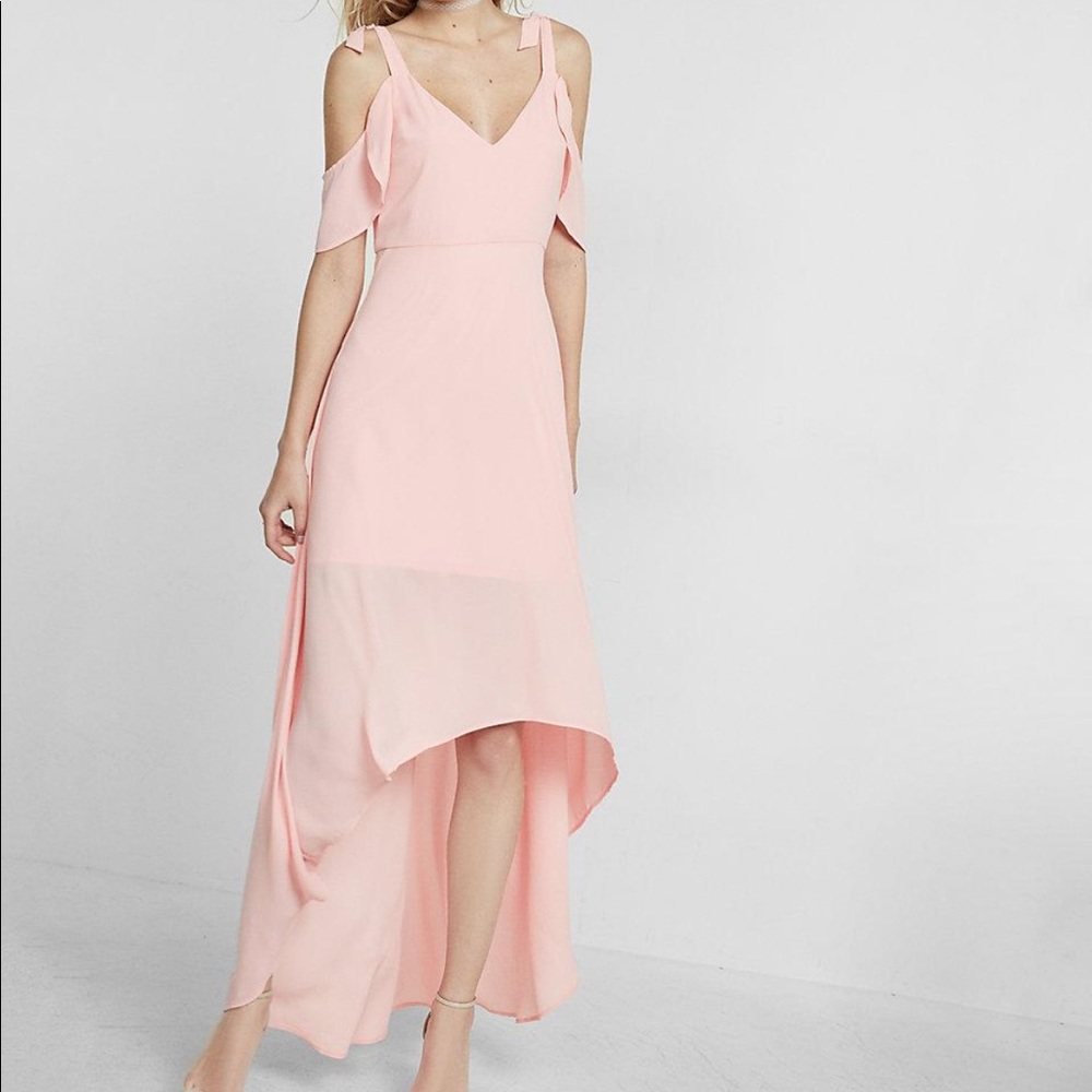 NWOT Express pink cold shoulder maxi dress